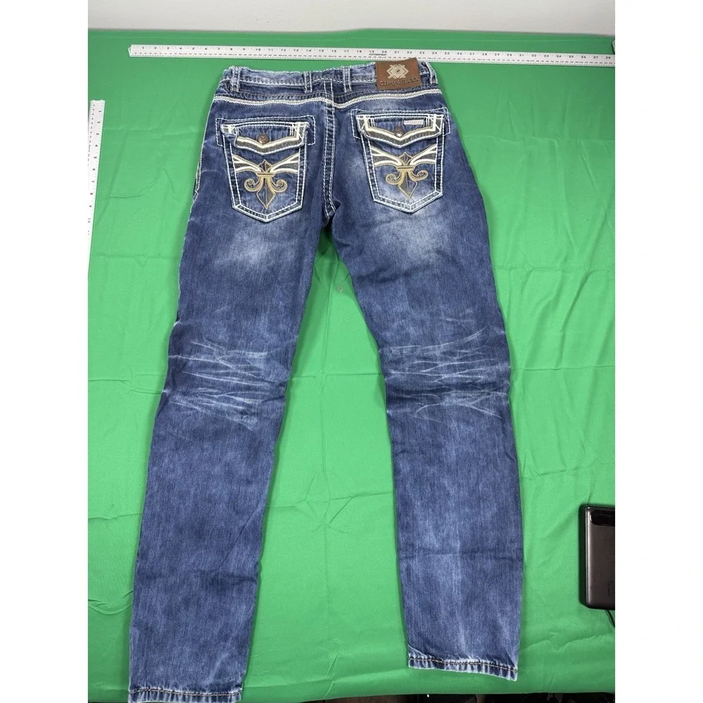 Cipo & Baxx Men's Regular Fit Jeans W32 L34 Blue Distressed Embroidered Turkey